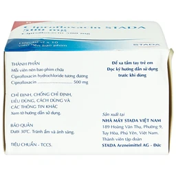 Thuốc Ciprofloxacin Stada 500mg điều trị trong các trường hợp nhiễm khuẩn (10 vỉ x 10 viên)