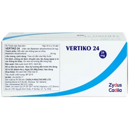 Thuốc Vertiko 24 Cadila điều trị chóng mặt, suy giảm thính giác (10 vỉ x 10 viên)