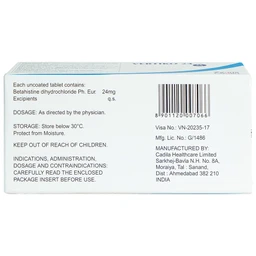 Thuốc Vertiko 24 Cadila điều trị chóng mặt, suy giảm thính giác (10 vỉ x 10 viên)