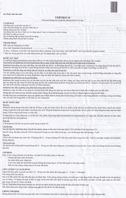 Thuốc Vertiko 16 Cadila điều trị chóng mặt, suy giảm thính giác (10 vỉ x 10 viên)