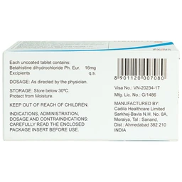 Thuốc Vertiko 16 Cadila điều trị chóng mặt, suy giảm thính giác (10 vỉ x 10 viên)