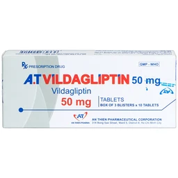 Thuốc A.T Vildagliptin 50mg An Thiên điều trị đái tháo đường típ 2 (3 vỉ x 10 viên)