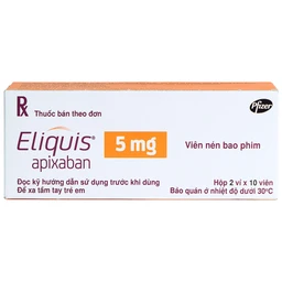 Thuốc Eliquis 5mg Pfizer phòng ngừa biến cố thuyên tắc huyết khối tĩnh mạch, đột quỵ (20 viên)