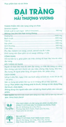 Viên uống giúp giảm rối loại tiêu hóa do viêm đại tràng Đại Tràng Hải Thượng Vương (2 vỉ x 10 viên)