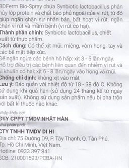 Xịt họng sinh học BDFERM Bio Spray 30ml ngăn ngừa các bệnh hô hấp