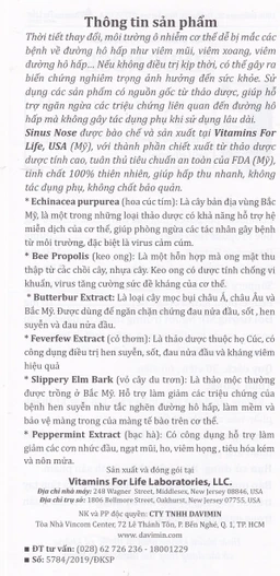 Viên uống hỗ trợ cải thiện viêm xoang, viêm mũi dị ứng, tăng cường sức khỏe đường hô hấp Sinus Nose Vitamins For Life (60 viên)