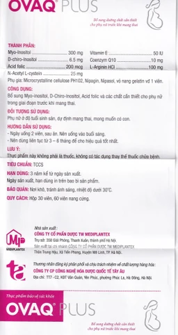 Viên bổ sung Myo Inositol Acid folic phụ nữ trước mang thai OvaQ plus (30 Viên)