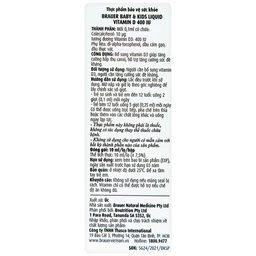 Siro bổ sung vitamin D3 tăng cường hấp thụ canxi Brauer Baby & Kids Liquid Vitamin D 400IU (10ml)