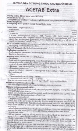 Thuốc Acetab Extra Agimexpharm điều trị triệu chứng cảm cúm (10 vỉ x 10 viên)