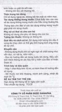 Dầu nóng Quảng Đà Danapha giảm đau lưng, đau gáy, đau dây thần kinh tọa (10ml)