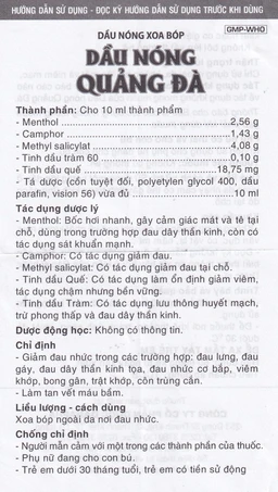 Dầu nóng Quảng Đà Danapha giảm đau lưng, đau gáy, đau dây thần kinh tọa (10ml)