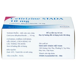 Thuốc Cetirizine Stada 10mg điều trị viêm mũi dị ứng, mày đay (10 vỉ x 10 viên) 