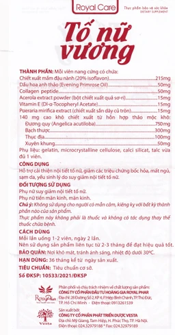 Viên uống hỗ trợ cải thiện nội tiết tố nữ, giảm bốc hỏa, mất ngủ, sạm da Tố Nữ Vương Royal Care (30 viên)