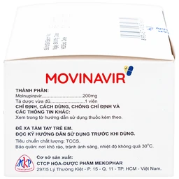Thuốc Movinavir 200mg Mekophar điều trị Covid-19 mức độ nhẹ đến trung bình (10 vỉ x 10 viên)