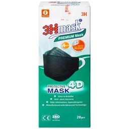 Khẩu trang 4 lớp Vĩnh Tiến 4D 3Hmask màu đen (20 cái) ngăn khói bụi, vi khuẩn