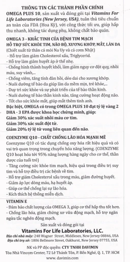 Viên uống giúp chống oxy hóa, hỗ trợ tốt cho tim mạch Omega Plus 10 Vitamins For Life (60 viên)