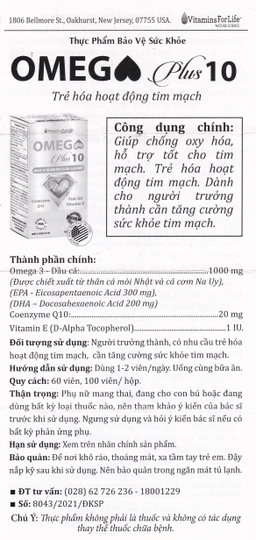 Viên uống giúp chống oxy hóa, hỗ trợ tốt cho tim mạch Omega Plus 10 Vitamins For Life (60 viên)