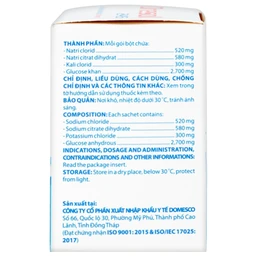 Bột pha uống Oresol 245 Domesco phòng và điều trị mất điện giải và nước trong tiêu chảy (20 gói)