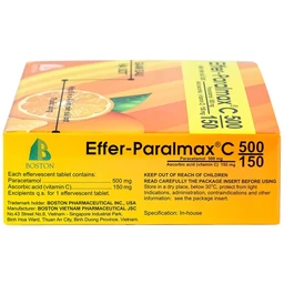 Viên sủi Effer-Paralmax C 500/150 Boston giảm đau, hạ sốt (5 vỉ x 4 viên)