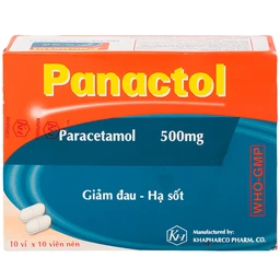 Viên nén Panactol 500mg Khapharco giảm đau, hạ sốt, điều trị đau đầu, đau răng (10 vỉ x 10 viên)