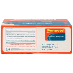 Viên nén Panactol 500mg Khapharco giảm đau, hạ sốt, điều trị đau đầu, đau răng (10 vỉ x 10 viên)