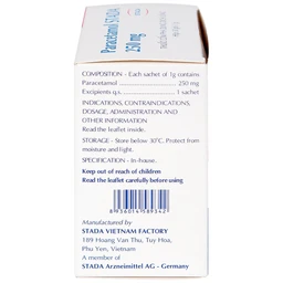 Cốm Paracetamol Stada 250mg điều trị các cơn đau do cảm cúm, nhức đầu, đau họng (30 gói x 1g)