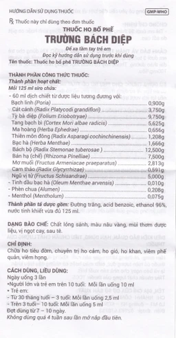 Thuốc ho bổ phế Trường Bạch Diệp Trường Thọ chữa ho tiêu đờm, chuyên trị ho cảm (125ml)