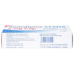 Thuốc Amlodipine Stada 5mg Cap điều trị tăng huyết áp, đau thắt ngực (3 vỉ x 10 viên)