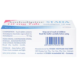 Thuốc Amlodipine Stada 10mg Tab điều trị tăng huyết áp, đau thắt ngực (10 vỉ x 14 viên)