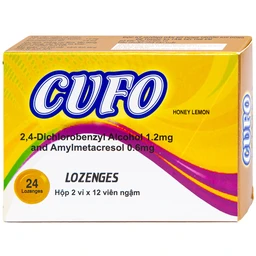 Viên ngậm Cufo vị mật ong chanh hỗ trợ điều trị triệu chứng trong nhiễm khuẩn miệng và họng (2 vỉ x 12 viên)