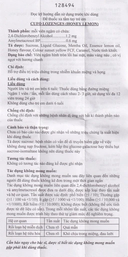 Viên ngậm Cufo vị mật ong chanh hỗ trợ điều trị triệu chứng trong nhiễm khuẩn miệng và họng (2 vỉ x 12 viên)