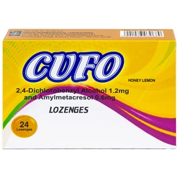 Viên ngậm Cufo vị mật ong chanh hỗ trợ điều trị triệu chứng trong nhiễm khuẩn miệng và họng (2 vỉ x 12 viên)