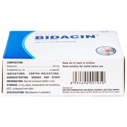 Thuốc Bidacin 50mg Bidiphar điều trị thoái hóa khớp hông hoặc gối (3 vỉ x 10 viên)