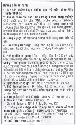 Viên uống hỗ trợ tăng cường chức năng gan, bảo vệ gan Milk Thistle Nature's Bounty (50 viên)