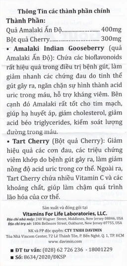 Viên uống hỗ trợ giảm đau cho người bị gout Gout Aid Vitamins For Life (30 viên)