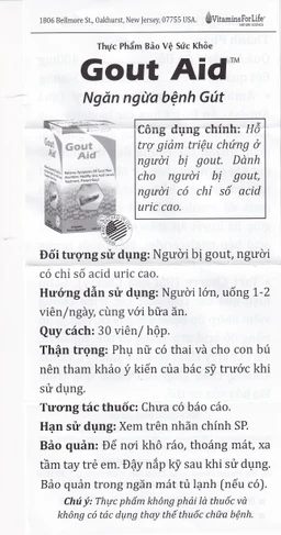 Viên uống hỗ trợ giảm đau cho người bị gout Gout Aid Vitamins For Life (30 viên)