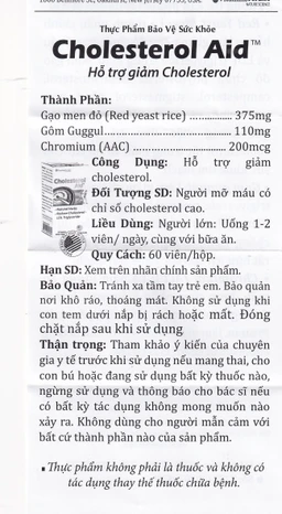 Viên uống hỗ trợ giảm cholesterol Cholesterol Aid Vitamins For Life (60 viên)