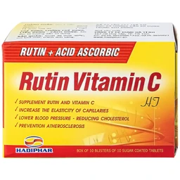 Thuốc Rutin Vitamin C Hadiphar tăng sức bền thành mao mạch, điều trị chứng giãn tĩnh mạch (10 vỉ x 10 viên)