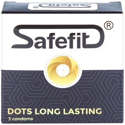 Bao cao su Safefit Dots Long Lasting S52 có vòng gân, hạt nổi, thắt chống tuột (3 cái)