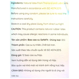 Bao cao su Safefit 003 S52 siêu mỏng, không gây kích ứng, có chất bôi trơn (12 cái) 