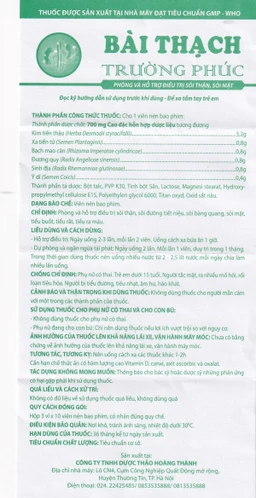 Thuốc Bài Thạch Trường Phúc phòng và hỗ trợ điều trị sỏi thận, sỏi mật (3 vỉ x 10 viên)