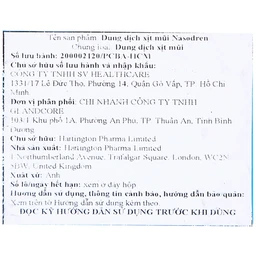 Xịt mũi xoang Nasodren Hartington 50mg giúp làm sạch mũi xoang, giảm triệu chứng viêm xoang cấp và mãn tính