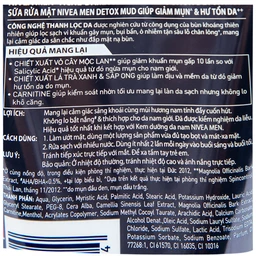 Sữa rửa mặt Nivea Men 8h Oil Clear Detox Mud giảm mụn và hư tổn da (100g) 4