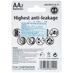Pin Fujitsu Alkaline LR6 (2B) AA FU-W-FI (vỉ 2 viên) dùng cho các thiết bị điện tử