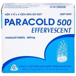 Viên sủi Paracold 500 Effervescent Mekophar giảm đau thần kinh, đau đầu, đau khớp (4 vỉ x 4 viên)