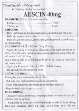 Viên nén Aescin 40mg Minh Hải điều trị thiểu năng tĩnh mạch, tụ máu (3 vỉ x 10 viên)
