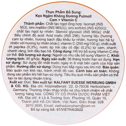 Kẹo Ngậm Không Đường Vị Cam Và Vitamin C Pulmoll (45g)