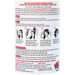Dầu gội khô Batiste Dry Shampoo Fruity và Cheeky Cherry làm sạch tóc, giảm bết dầu hương cherry (200ml)