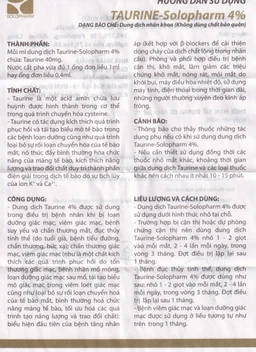 Nhỏ mắt Taurine Solopharm 4% (20 tuýp x 0.4ml) hỗ trợ điều trị loạn dưỡng giác mạc, viêm giác mạc