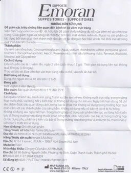 Viên đặt hậu môn Emoran Italy (6 viên) hỗ trợ điều trị trĩ và viêm trực tràng